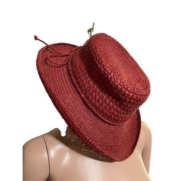 No Brand Accessories - Women’s Red Hat Society Curled Paper Straw Hat with Tie Bow